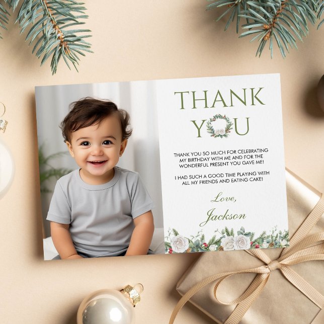 Winter Onederland Birthday Photo Thank You Card (Creator Uploaded)