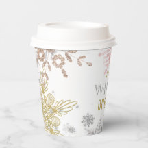 Winter Onederland Birthday Pink Gold Snowflake