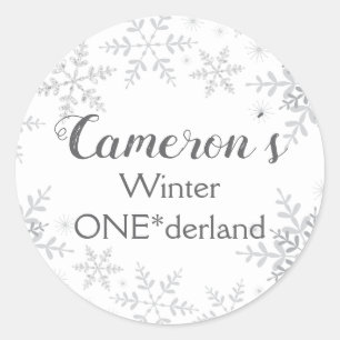 Winter ONEderland Birthday Silver Glitter Classic Round Sticker
