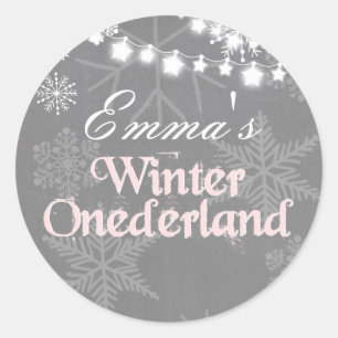 Winter onederland birthday Snowflakes sticker pink