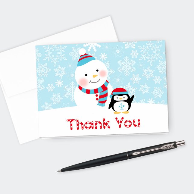 Winter ONEderland Birthday | Snowman and Penguin Thank You Card (Creator Uploaded)