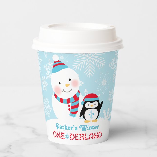 Winter ONEderland Birthday Snowman Paper Cups (Front)