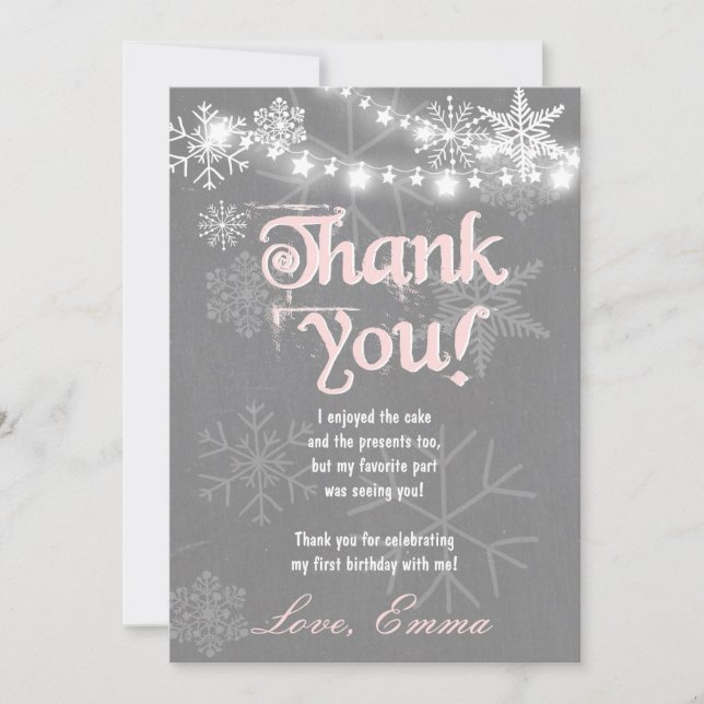 Winter ONEderland Birthday Thank you Card (Front)