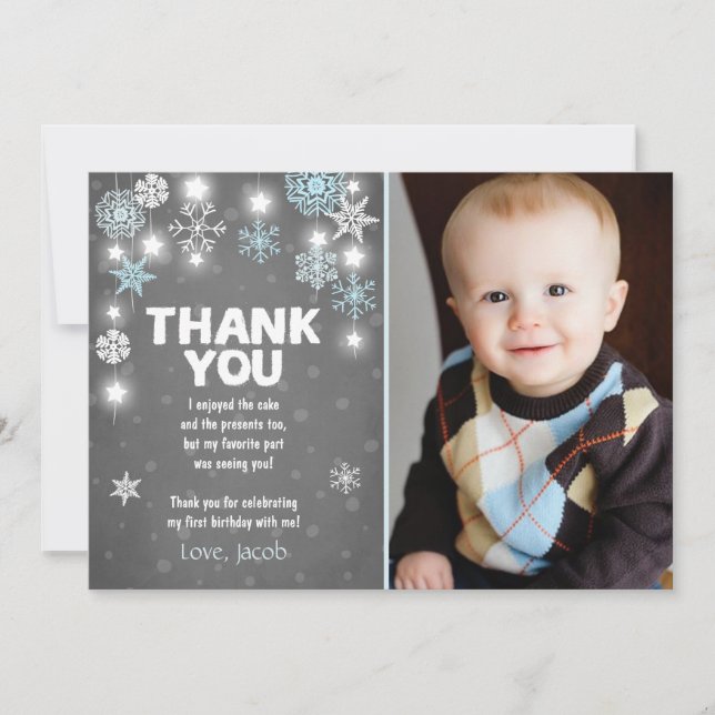 Winter ONEderland Birthday Thank you Card Boy Blue (Front)