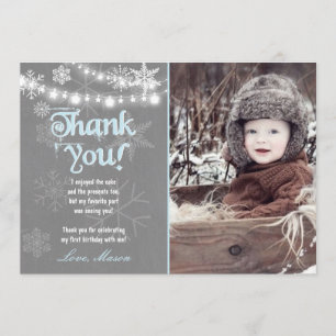 Winter ONEderland Birthday Thank you Card Boy Blue