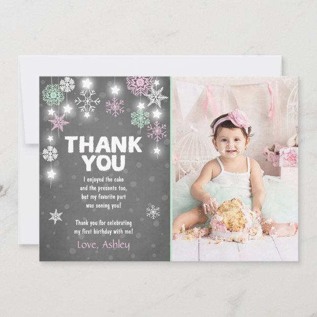 Winter ONEderland Birthday Thank you Card Girl (Front)