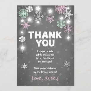Winter ONEderland Birthday Thank you Card Pink