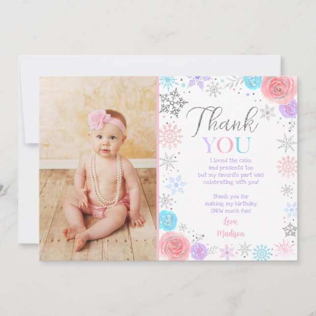 Winter ONEderland Birthday Thank you Cards (Front)