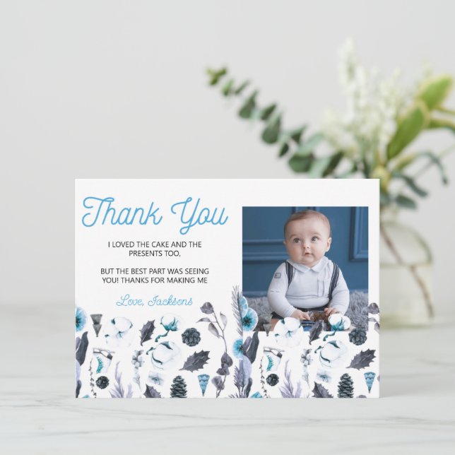 Winter Onederland Birthday Thank You Favour Card (Standing Front)