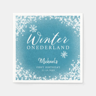 Winter Onederland Blue 1st Birthday Party Napkin