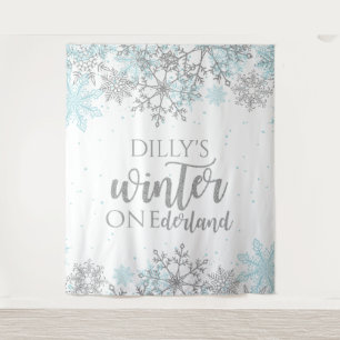 Winter Onederland Blue and Silver Snowflake Tapestry