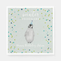 Winter Onederland Blue Birthday Penguin Confetti