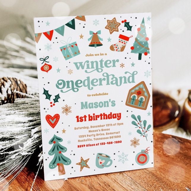 Winter ONEderland Blue Christmas Birthday Party Invitation (Creator Uploaded)