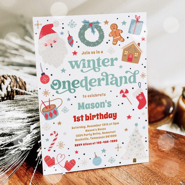 Winter ONEderland Blue Christmas Birthday Party Invitation (Creator Uploaded)