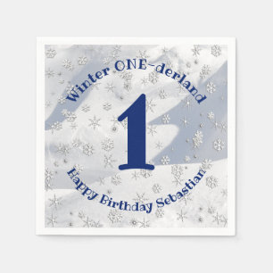 Winter ONEderland Blue First Birthday Snowflakes Napkin