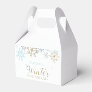 Winter Onederland Blue Gold Snowflake Favour Box