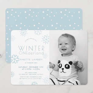 Winter Onederland Blue Photo 1st Birthday Invitation