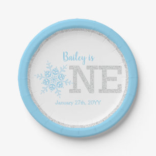 Winter ONEderland Blue Silver 1st Birthday Paper Plate