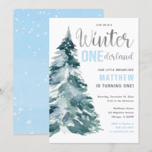 Winter ONEderland blue silver boy 1st birthday Invitation