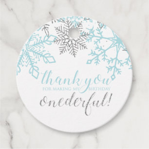 Winter Onederland Blue Silver Snowflake Favour Tags