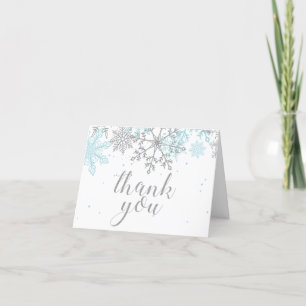 Winter Onederland Blue Silver Thank You Card
