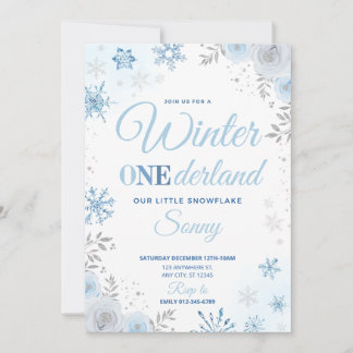 Winter ONEderland Blue Snowflake 1st Invitation