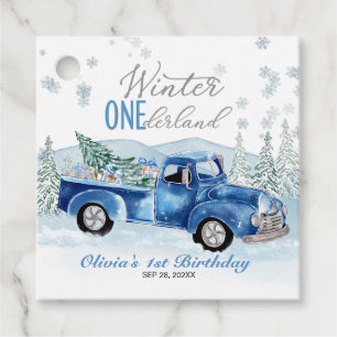 Winter Onederland Blue Truck First Birthday Favour Tags