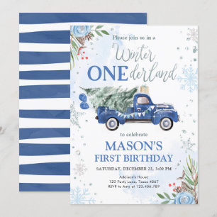Winter Onederland Blue Truck First Birthday Invitation