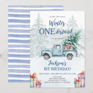 Winter Onederland Blue Truck First Birthday Invitation