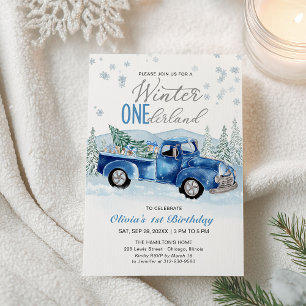 Winter Onederland Blue Truck First Birthday Invitation