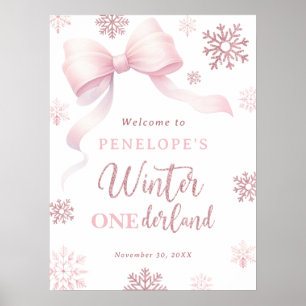 Winter Onederland Bow Girl 1st Birthday Welcome Poster