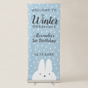 Winter ONEderland Boy 1st Birthday Blue Retractable Banner