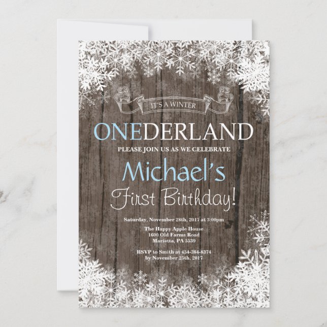 Winter Onederland Boy 1st Birthday Invitation (Front)