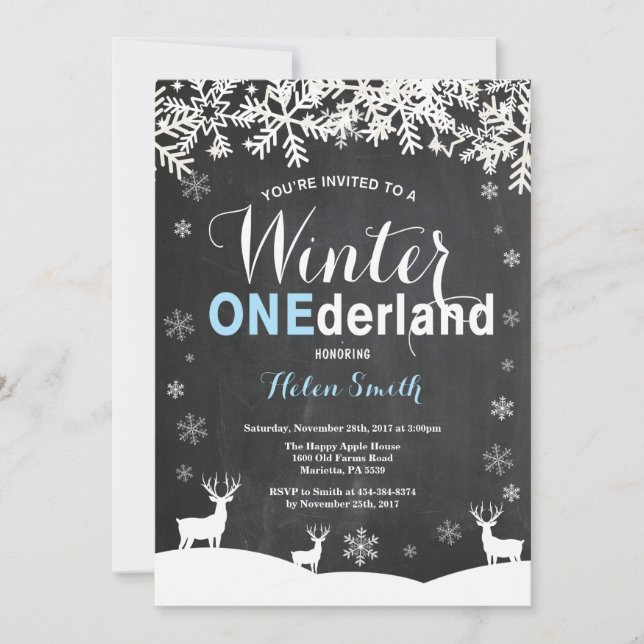Winter Onederland Boy 1st Birthday Invitation (Front)