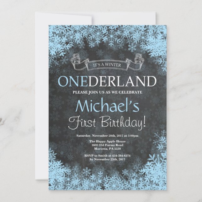 Winter Onederland Boy 1st Birthday Invitation (Front)