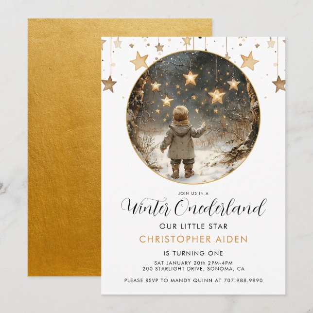 Winter ONEderland Boy 1st Birthday  Invitation (Front/Back)