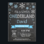 Winter Onederland Boy 1st Birthday Invitation<br><div class="desc">Winter Onederland Boy 1st Birthday Invitation. Blue and White Snowflake. First Birthday. Boy 1st Bday Invite. Chalkboard Background. Black and White. For further customisation,  please click the "Customise it" button and use our design tool to modify this template.</div>