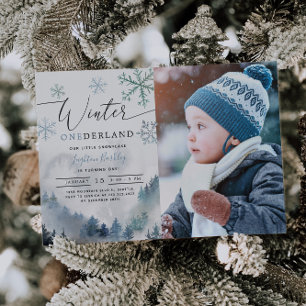 Winter ONEderland Boy 1st Birthday  Invitation