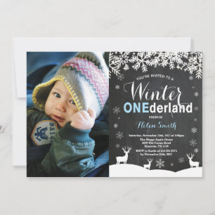 Winter Onederland Boy 1st Birthday Photo Invitation