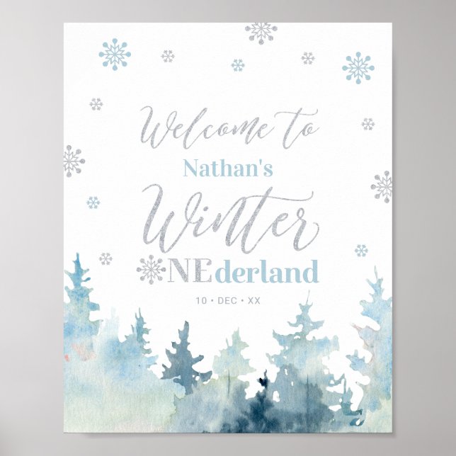 Winter onederland Boy 1st Birthday Welcome Sign (Front)