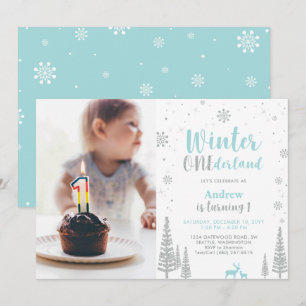 Winter Onederland, Boy 1st Photo Birthday Invitation