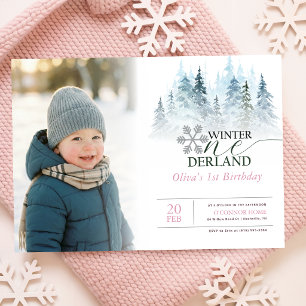 Winter Onederland Boy Girl Photo 1st Birthday Invitation