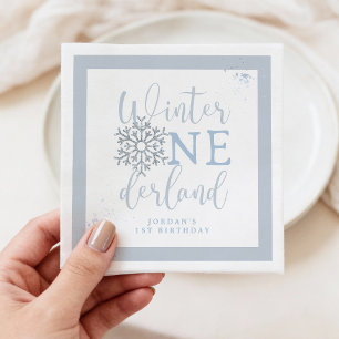 Winter Onederland Boy Napkin, Blue Snowflake Napkin