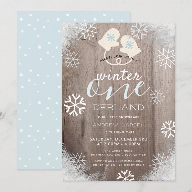 Winter Onederland Boy's 1st Birthday Invitation (Front/Back)