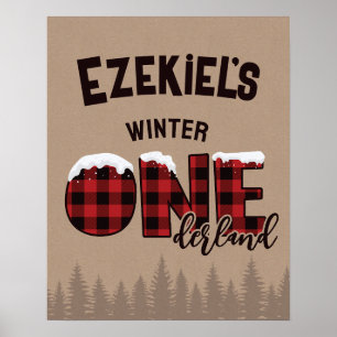 Winter ONEderland Buffalo Plaid Birthday Party Poster