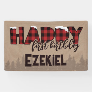 Winter ONEderland Buffalo Plaid Happy Birthday Banner