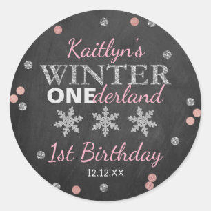 Winter ONEderland Chalkboard 1st Birthday Classic Round Sticker
