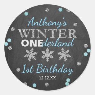 Winter ONEderland Chalkboard 1st Birthday Classic Round Sticker