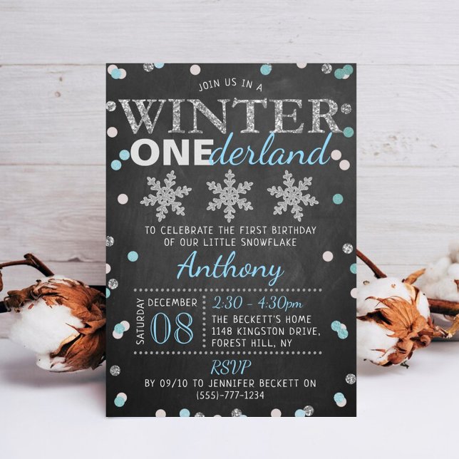 Winter ONEderland Chalkboard 1st Birthday Invitation (Creator Uploaded)