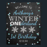 Winter ONEderland Chalkboard 1st Birthday Welcome Poster<br><div class="desc">Celebrate in style with this trendy birthday 1st welcome sign. The design is easy to personalise with your own wording and your family and friends will be thrilled when they see this fabulous party sign. Matching party items can be found in the collection.</div>